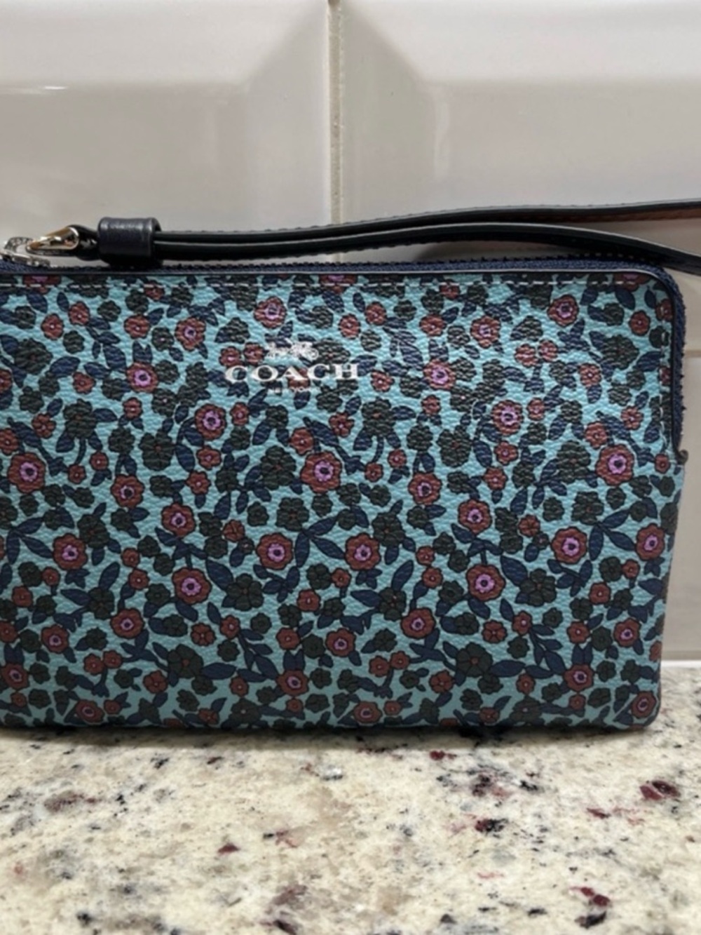 NWOT  Coach Ranch Floral Wristlet in Turquoise with Pink and Brown Accents